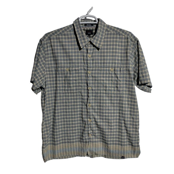 Tommy Jeans men short sleeve casual blue plaid button shirt 100% Cotton size LG - Picture 1 of 4